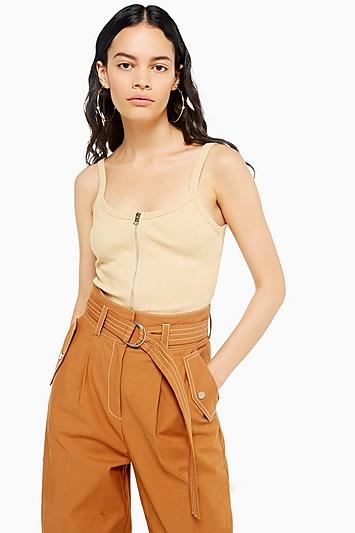 Topshop Camel Zip Front Vest