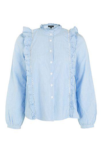 Topshop Stripe Ruffle Poplin Shirt