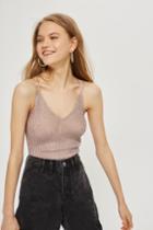 Topshop Mink Metal Ribbed Strappy Top