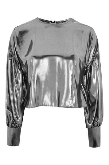 Topshop Lame Balloon Sleeve Blouse