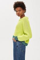 Topshop Lime Metallic Hem Jumper