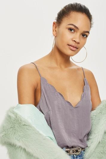 Topshop Satin Scallop Cami Top