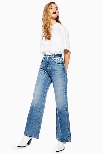 Topshop Mid Stone Wide Leg Jeans