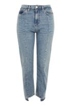 Topshop Moto Mid Blue Reformed Straight Jeans