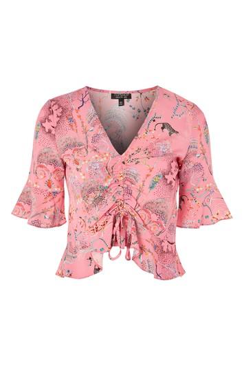 Topshop Ruched Front Magical Print Top