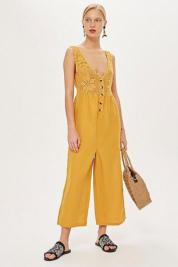 Topshop Crochet Button Jumpsuit