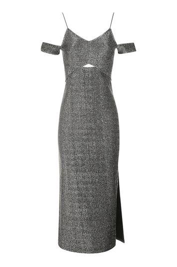 Topshop Cold Shoulder Tinsel Midi Dress