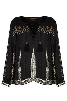 Topshop **embroidered Smock Blouse By Kate Moss For Topshop