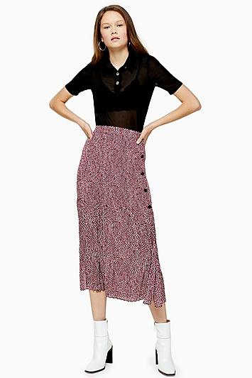 Topshop Pink Animal Print Pleat Midi Skirt