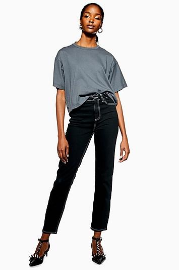 Topshop Black Contrast Stitch Straight Leg Jeans