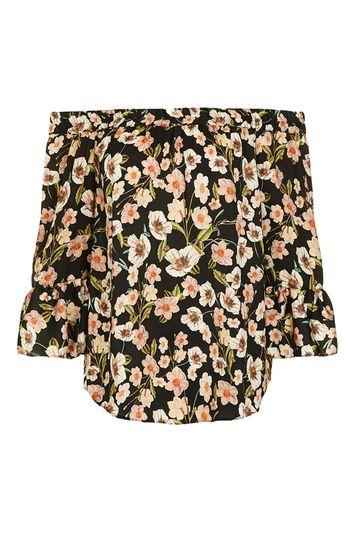 Topshop Longline Poppy Floral Bardot Top