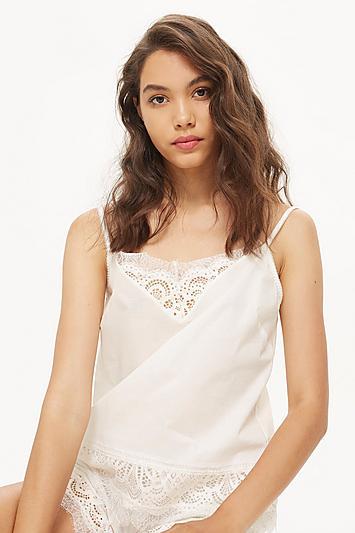 Topshop Premium Cotton And Lace Pyjama Camisole Top