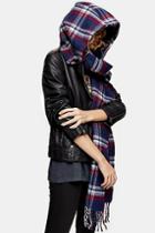 Topshop Checked Hooded Navy Scarf