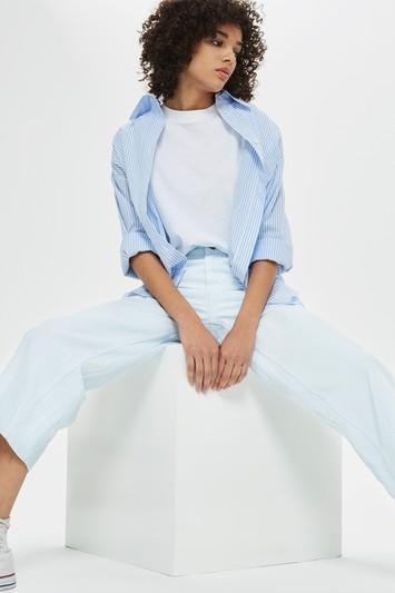 Topshop Moto Pale Blue Cropped Wide Leg Jeans