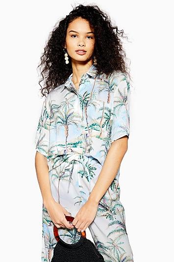 Topshop Petite Hawaiian Print Bowler Shirt