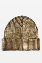 Topshop Gold Foil Beanie Hat