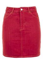 Topshop Moto Red Denim Mini Skirt