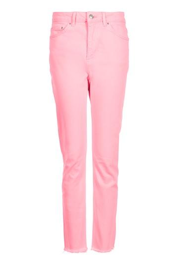Topshop Moto Pink Raw Hem Straight Leg Jeans