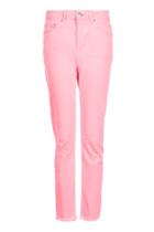 Topshop Moto Pink Raw Hem Straight Leg Jeans
