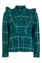 Topshop Long Sleeve Ruffle Check Shirt