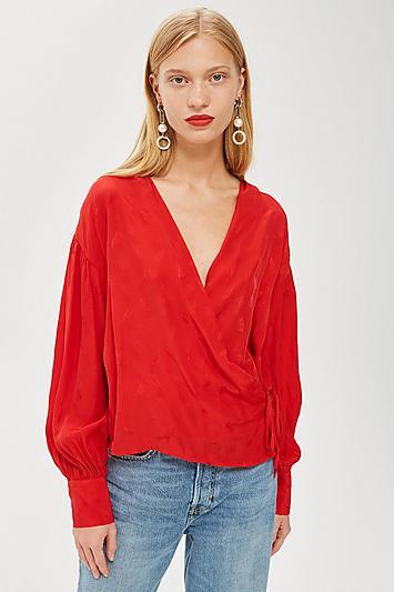 Topshop Feather Jacquard Wrap Top