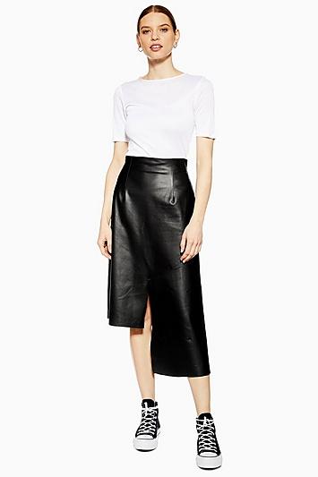 Topshop *leather Step Hem Skirt By Boutique