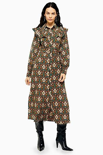 Topshop Ruffle Yoke Shirt Dress