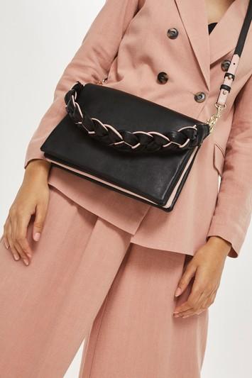 Topshop Premium Leather Plaited Shoulder Bag