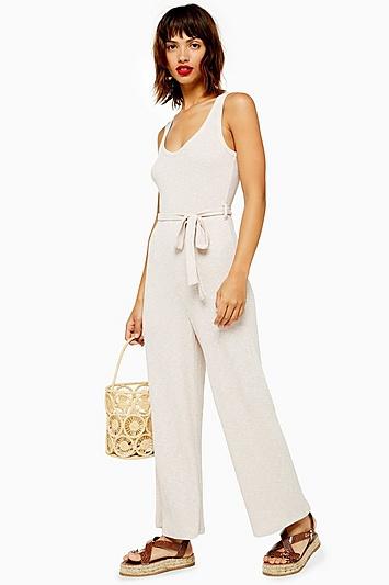Topshop Ribbed Belted Jumpsuit