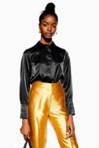 Topshop Black Satin Button Down Shirt