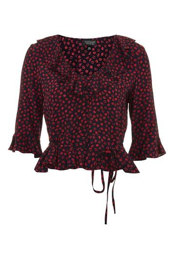 Topshop Lips Print Frill Blouse