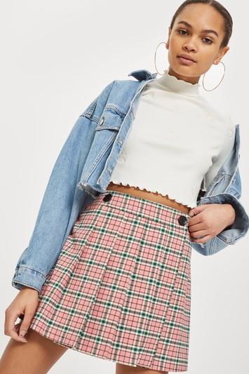 Topshop Summer Checked Mini Kilt Skirt