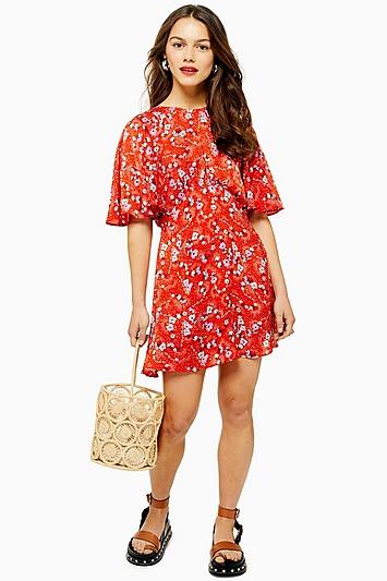Topshop Petite Austin Floral Star Print Angel Sleeve Mini Dress