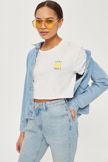 Topshop 'easy Peasy' Slogan Cropped T-shirt