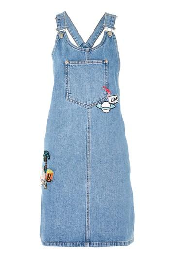 Topshop Tall Denim Badge Pinafore Dress