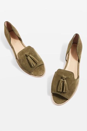 Topshop Ostrich Khaki Tassel Sandals