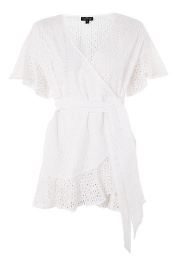 Topshop Petite Broidery Wrap Top
