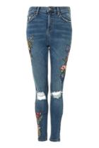 Topshop Moto Tropical Embroidered Jamie Jeans