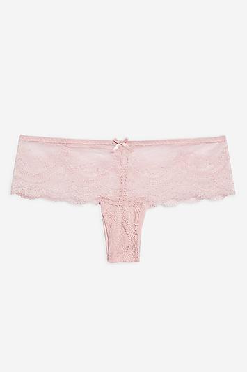 Topshop Powder Pink Deep Lace Brazilian Knickers