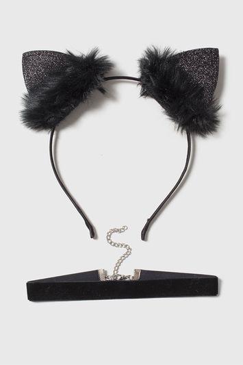 Topshop Fluffy Cat Ears And Choker Necklace