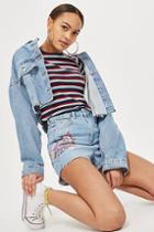 Topshop Moto Floral Embroidery Mom Shorts