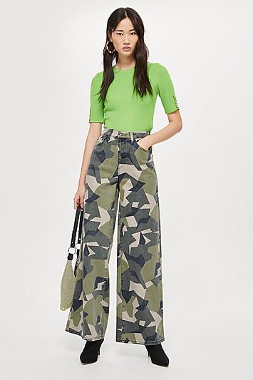 Topshop Geo Camo Printed Wide Leg Jeans