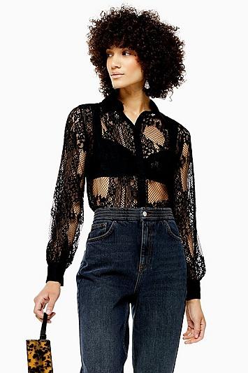 Topshop Black Lace Shirt