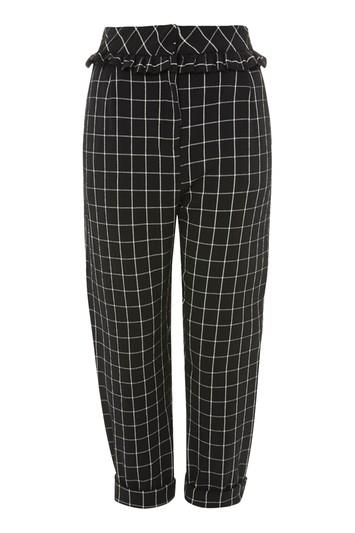 Topshop Petite Checked Ruffle Peg Trousers