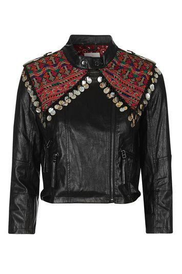 Topshop Embroidered Biker Jacket By Native Rose
