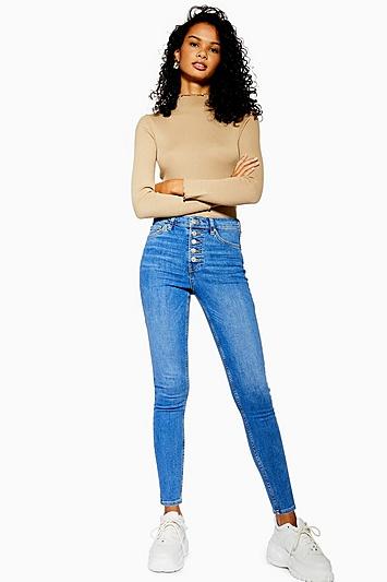 Topshop Tall Mid Blue Button Fly Jamie Jeans