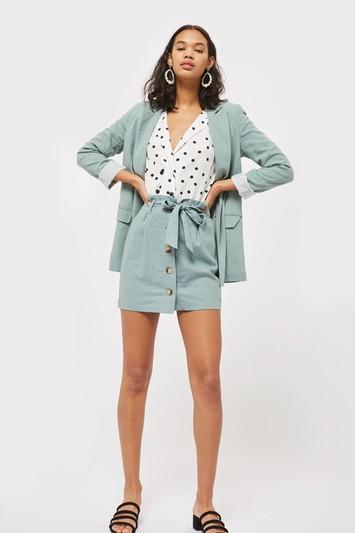 Topshop Linen Button Paperbag Skirt
