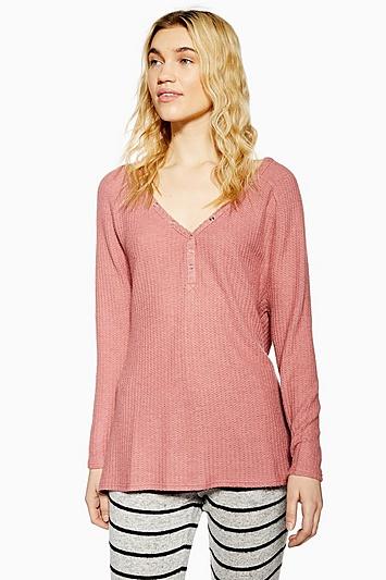 Topshop Brushed Waffle Henley Loungewear Top