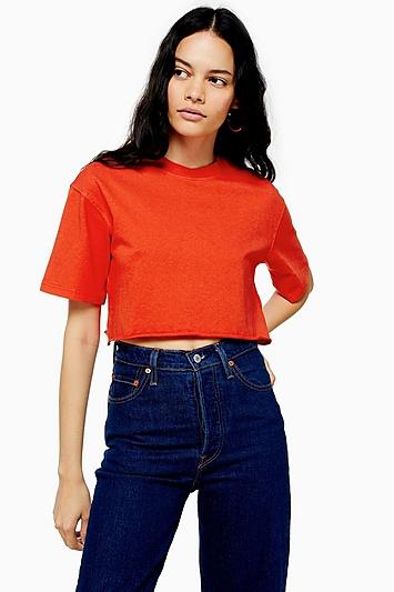 Topshop Red Washed Cropped T-shirt