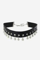 Topshop Leather Pearl Drop Choker Necklace
